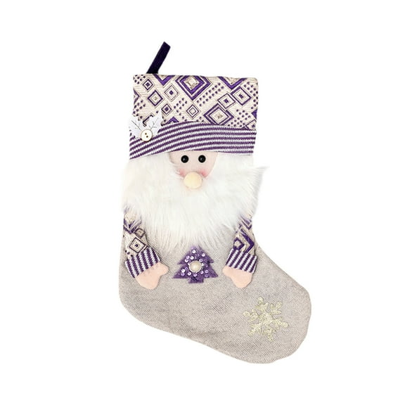 Christmas Stocking with Velvet Ball – Hanging Santa Claus Gift Bag with Rope Loop – Decorative Purple Christmas Sock for Kids, Fireplace, Window, or Mall Display