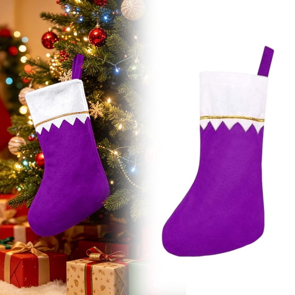 Christmas Stocking White Cuff Gold Trim DIY Blank Gift Holder 14.2in Elegant Mantel Fireplace Holiday Decor Purple