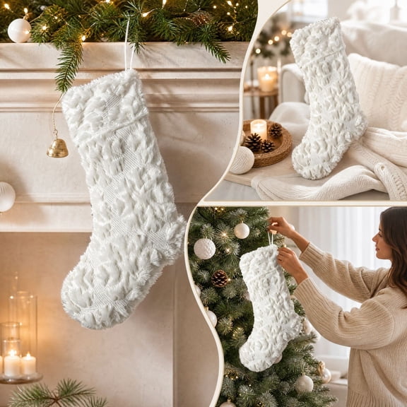 Christmas Stocking White Snowflake Christmas Tree Acrylic Fiber for Family Holiday Fireplace Mantel Staircase Door Tree Christmas Party Decorations by MPOISVA