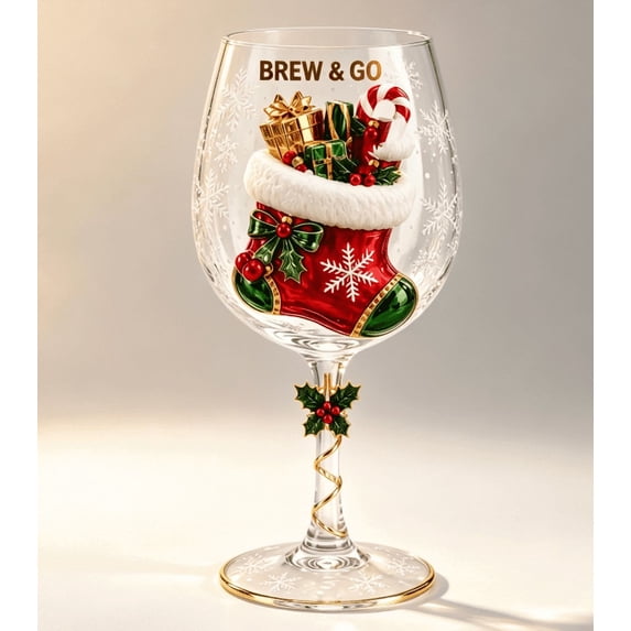 Christmas Stocking Wine Glass, Snowflake Accent Stemmed Cup, Artistic Holiday Drinkware for Home Christmas Party & Gift Giving