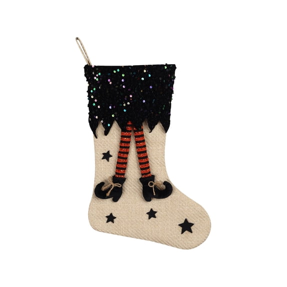 Christmas Stocking, Witch Legs Christmas Stocking with Sequins, Christmas&Halloween Holiday Party Decorations