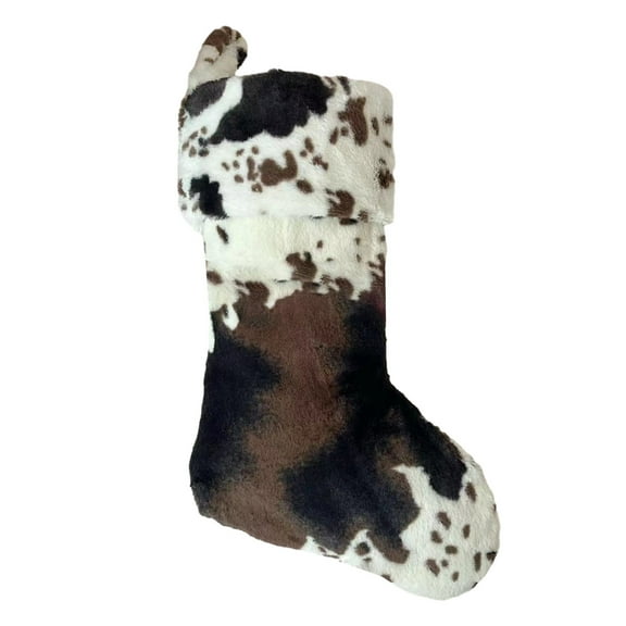 Christmas Stocking With Cow Print Design And Faux Furs Cuff For Festive Decorations And Warm Winter Socks Great For Fireplace