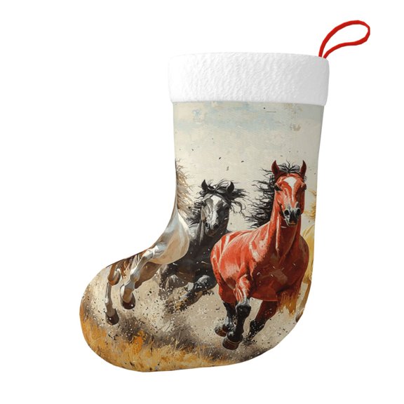 Christmas Stocking Xmas Hanging for Fireplace Family Holiday Party Decoration, Running Horses Vintage