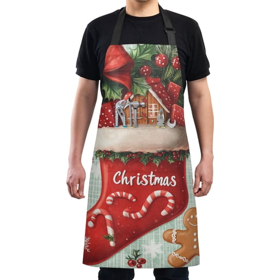 Christmas Stocking and Candy Canes Chef Kitchen Apron with Pockets for Women Waterproof Aprons for Cooking Baking
