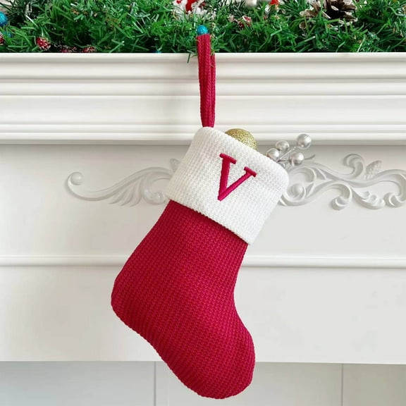 Christmas Stocking for Kids | Knitted Wool Hosiery with Embroidered Letter Design | Festive Candy Cane Gift Bag | 7x5.5 Inch Holiday Decoration