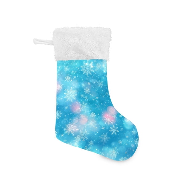 Christmas Stocking with Hanging Loop for Family Holiday Ornament Blue Snowflake Background