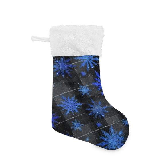 Christmas Stocking with Hanging Loop for Family Holiday Ornament Blue Snowflake Pattern