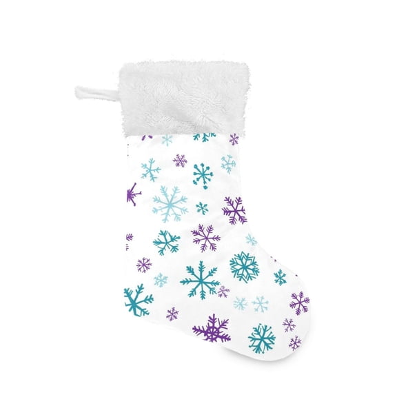 Christmas Stocking with Hanging Loop for Family Holiday Ornament Blue and Purple Snowflake Pattern
