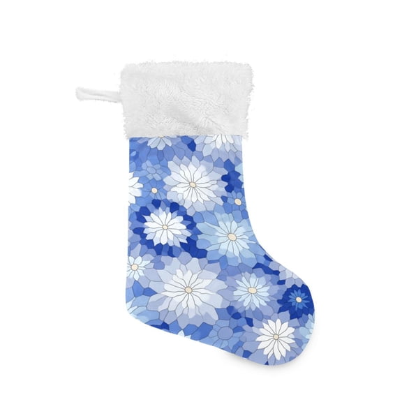 Christmas Stocking with Hanging Loop for Family Holiday Ornament Blue and White Snowflake