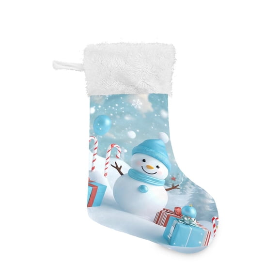 Christmas Stocking with Hanging Loop for Family Holiday Ornament Blue and White Snowman Decorations