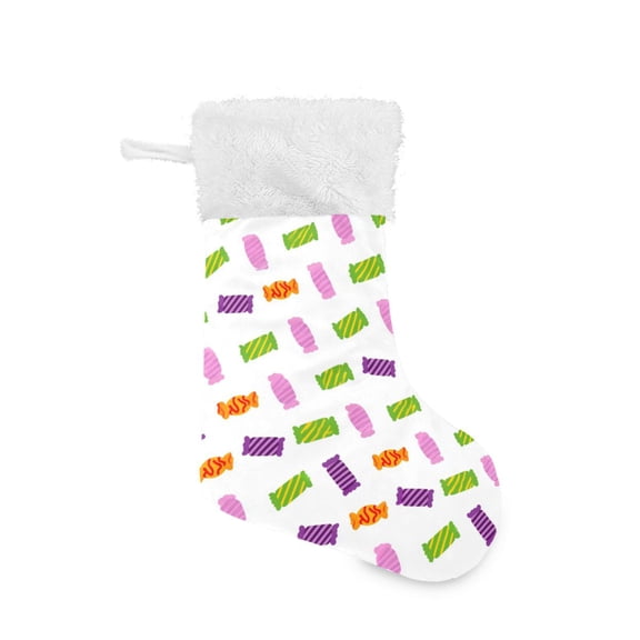 Christmas Stocking with Hanging Loop for Family Holiday Ornament Brightly Colored Candy Patterns