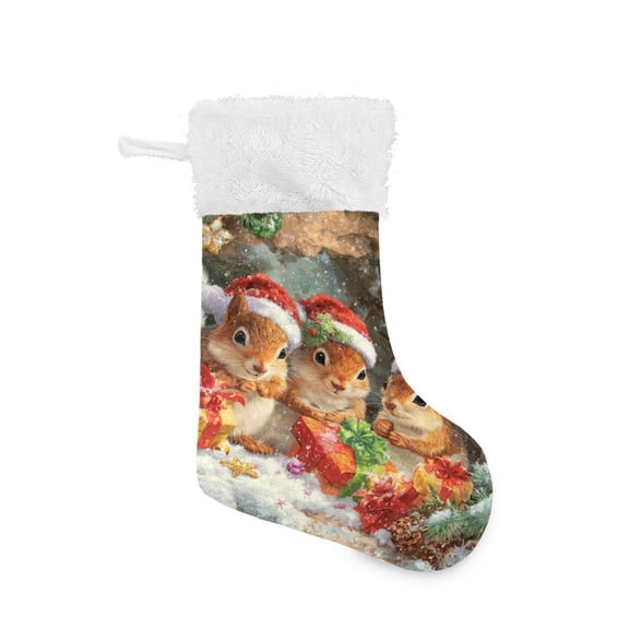 Christmas Stocking with Hanging Loop for Family Holiday Ornament Bunny with Santa Hat