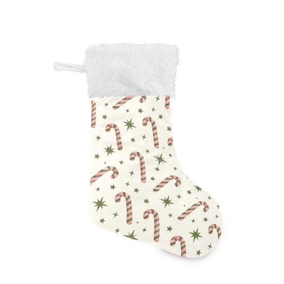 Christmas Stocking with Hanging Loop for Family Holiday Ornament Candy Cane and Star Pattern