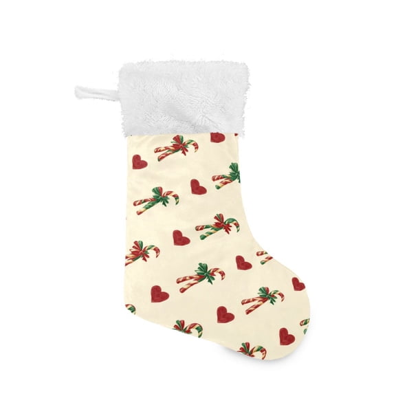 Christmas Stocking with Hanging Loop for Family Holiday Ornament Candy Cane-shaped Ribbons and Hearts