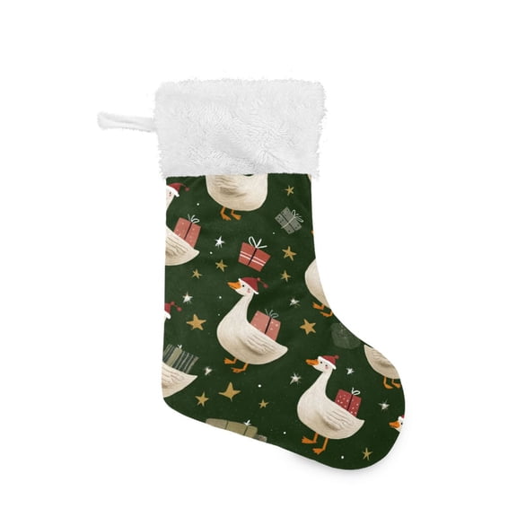 Christmas Stocking with Hanging Loop for Family Holiday Ornament Cartoon Geese Carrying Presents