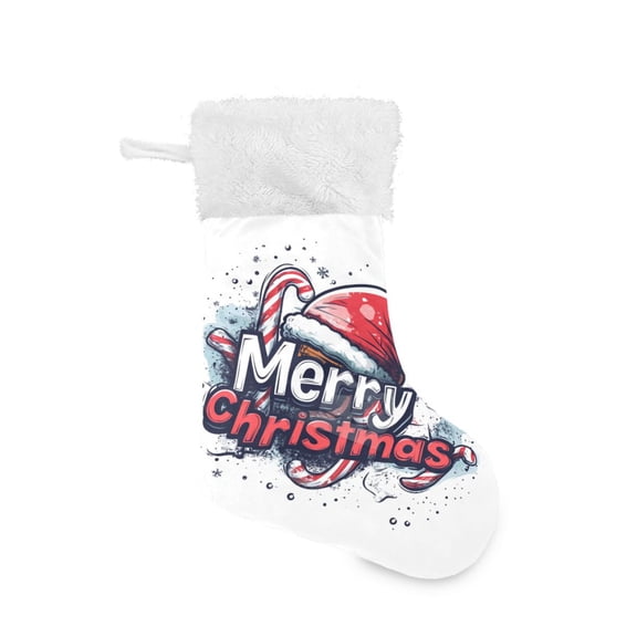 Christmas Stocking with Hanging Loop for Family Holiday Ornament Cartoon Style Merry Christmas Lettering