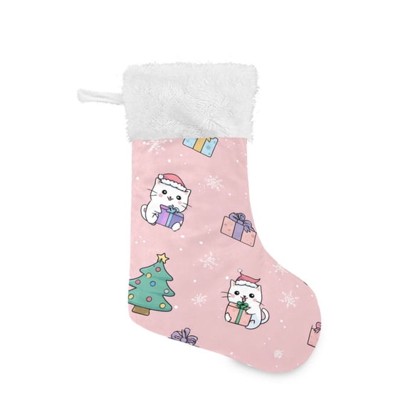 Christmas Stocking with Hanging Loop for Family Holiday Ornament Cat Holding Christmas Gifts