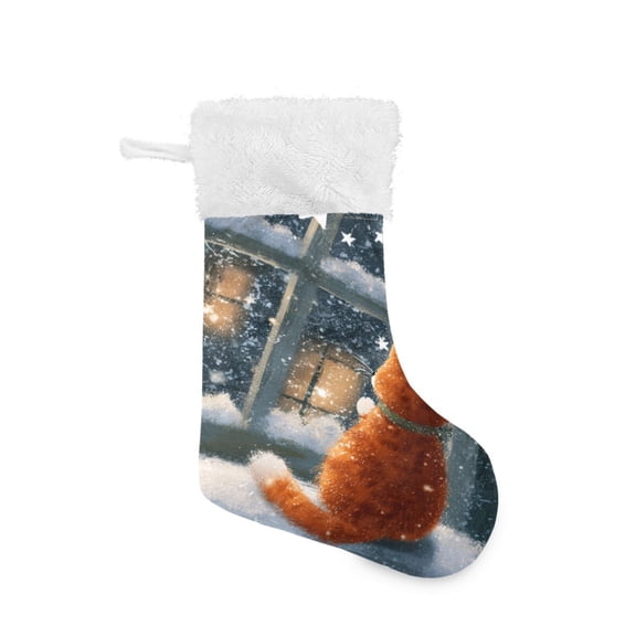 Christmas Stocking with Hanging Loop for Family Holiday Ornament Cat by The Window