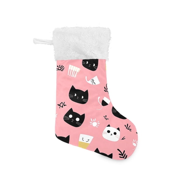 Christmas Stocking with Hanging Loop for Family Holiday Ornament Cats and Cat Cups