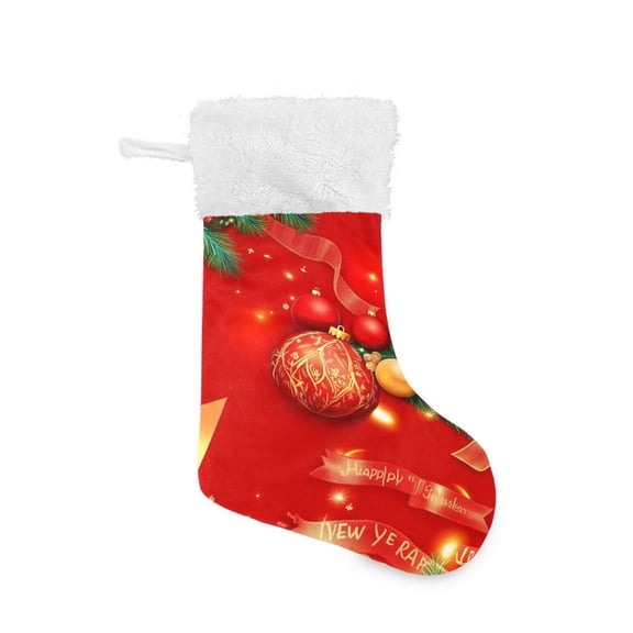 Christmas Stocking with Hanging Loop for Family Holiday Ornament Christmas Balls and Pine Branches