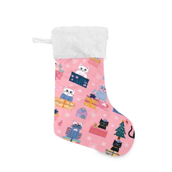 Christmas Stocking with Hanging Loop for Family Holiday Ornament Christmas Cat Pattern