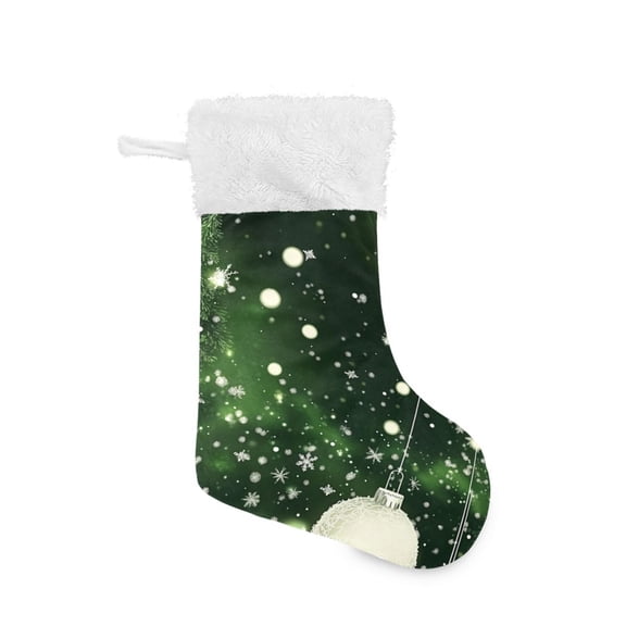 Christmas Stocking with Hanging Loop for Family Holiday Ornament Christmas Elements Green Background