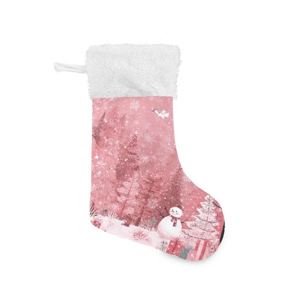 Christmas Stocking with Hanging Loop for Family Holiday Ornament Christmas Forest with Snowmen