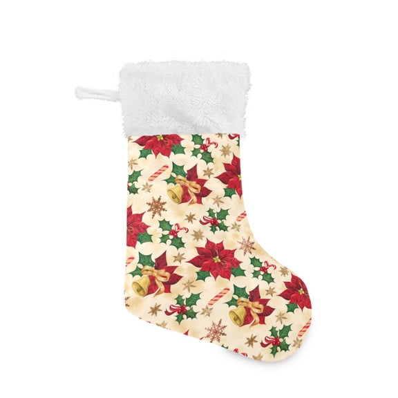 Christmas Stocking with Hanging Loop for Family Holiday Ornament Christmas Holly and Bell Pattern