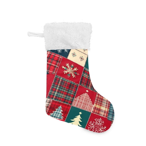 Christmas Stocking with Hanging Loop for Family Holiday Ornament Christmas Patchwork Pattern