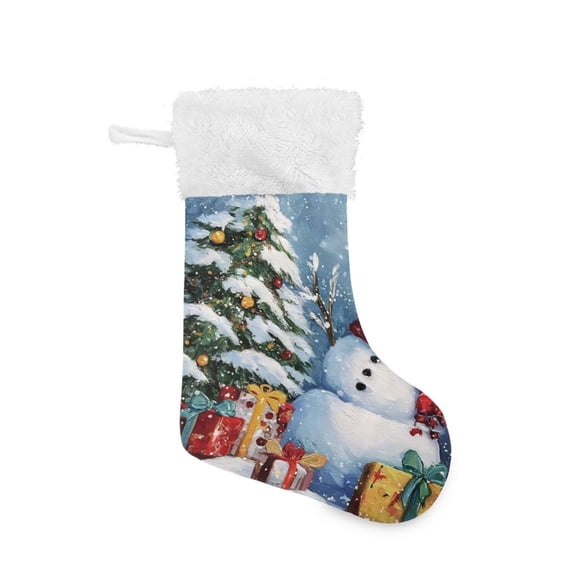 Christmas Stocking with Hanging Loop for Family Holiday Ornament Christmas Scene with Snowman