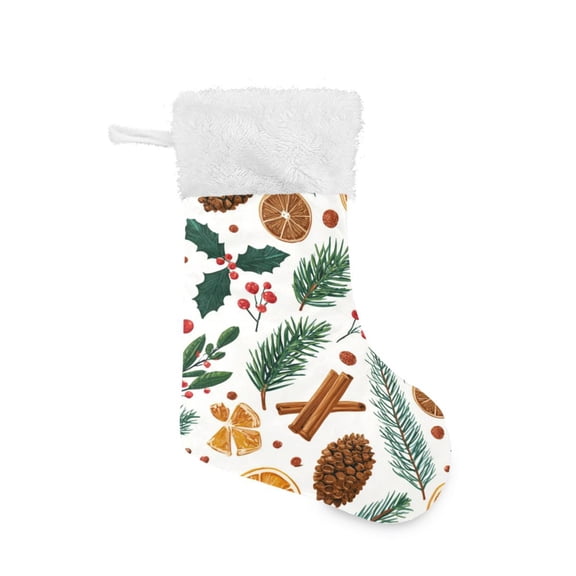 Christmas Stocking with Hanging Loop for Family Holiday Ornament Christmas Spices and Holly Leaves