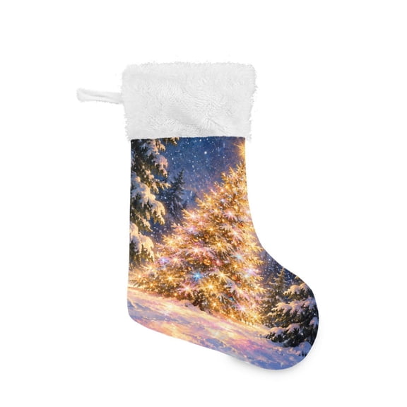 Christmas Stocking with Hanging Loop for Family Holiday Ornament Christmas Tree Covered in Lights