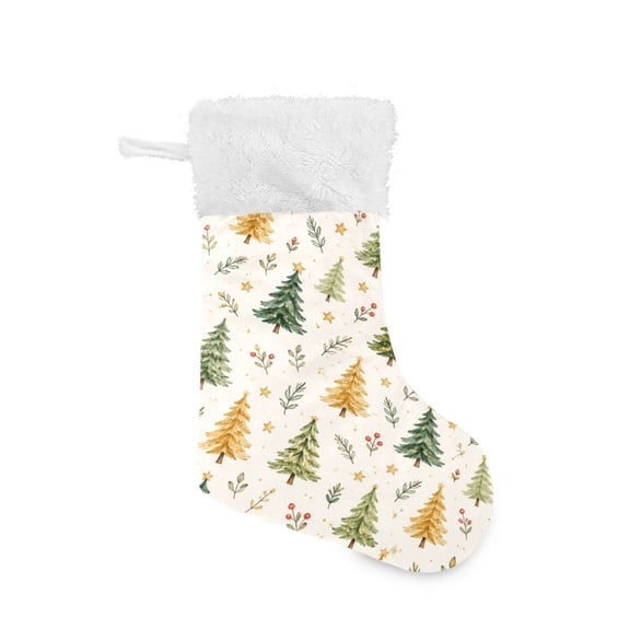Christmas Stocking with Hanging Loop for Family Holiday Ornament Christmas Tree and Stars Pattern