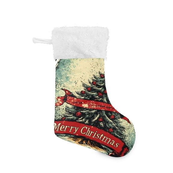 Christmas Stocking with Hanging Loop for Family Holiday Ornament Christmas Tree with Red Banner
