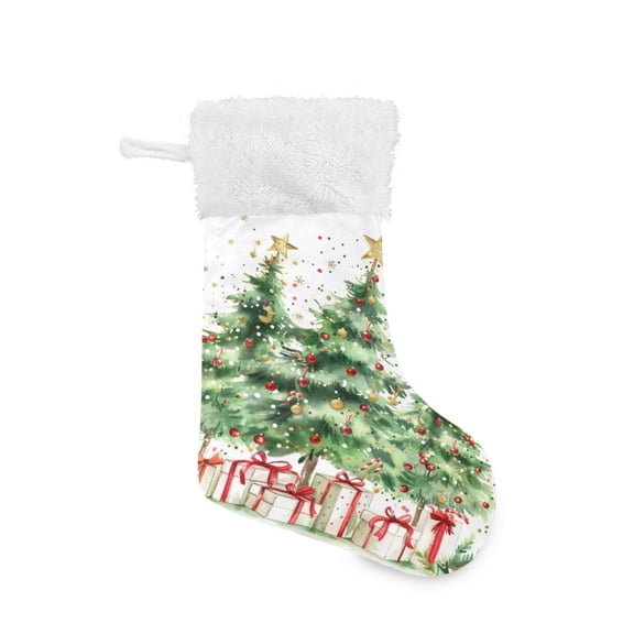 Christmas Stocking with Hanging Loop for Family Holiday Ornament Christmas Trees with Ornaments Pattern