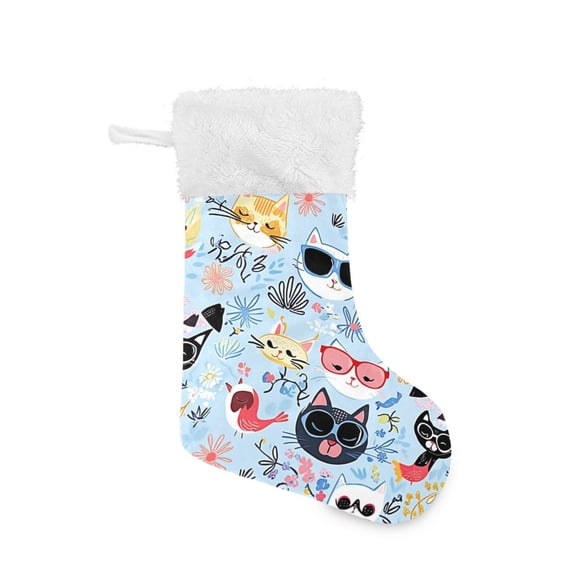Christmas Stocking with Hanging Loop for Family Holiday Ornament Colorsful Cute Cats