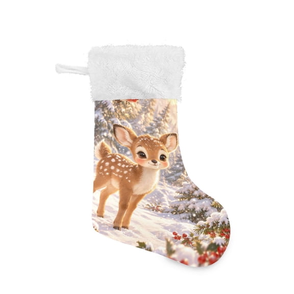 Christmas Stocking with Hanging Loop for Family Holiday Ornament Cute Deer and Birds