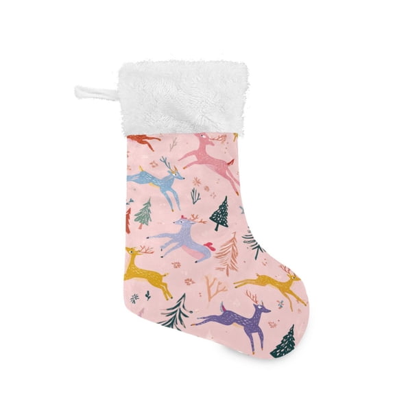 Christmas Stocking with Hanging Loop for Family Holiday Ornament Cute Deer and Christmas Trees