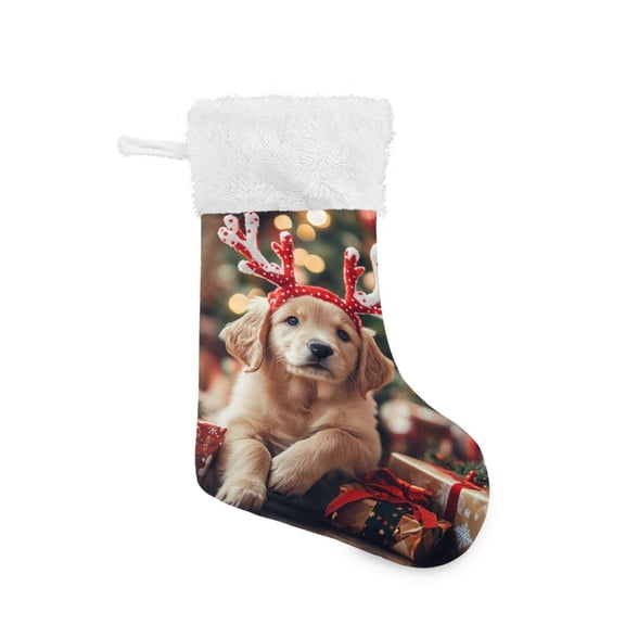 Christmas Stocking with Hanging Loop for Family Holiday Ornament Cute Golden Retriever Puppy