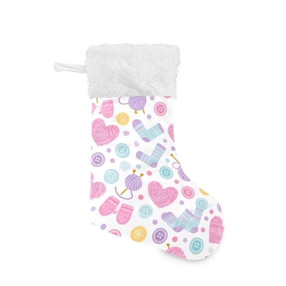 Christmas Stocking with Hanging Loop for Family Holiday Ornament Cute Heart and Socks Pattern