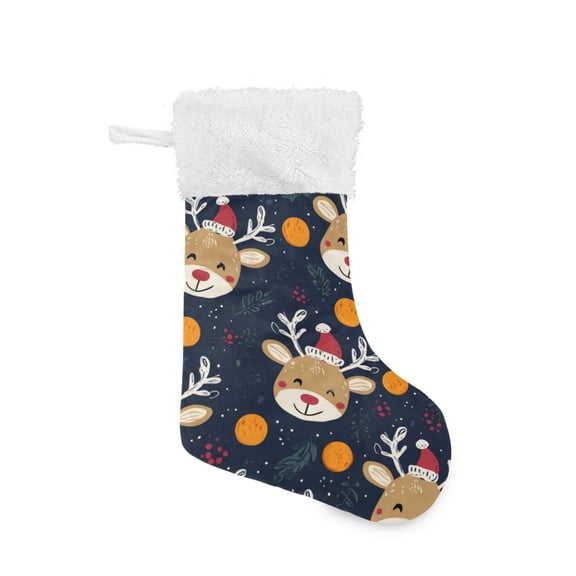 Christmas Stocking with Hanging Loop for Family Holiday Ornament Cute Reindeer Pattern