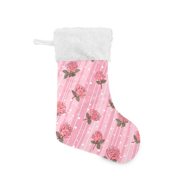 Christmas Stocking with Hanging Loop for Family Holiday Ornament Cute Rose Pattern
