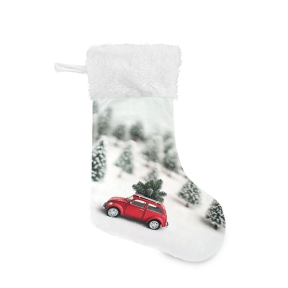 Christmas Stocking with Hanging Loop for Family Holiday Ornament Cute Toy Car and Christmas Tree