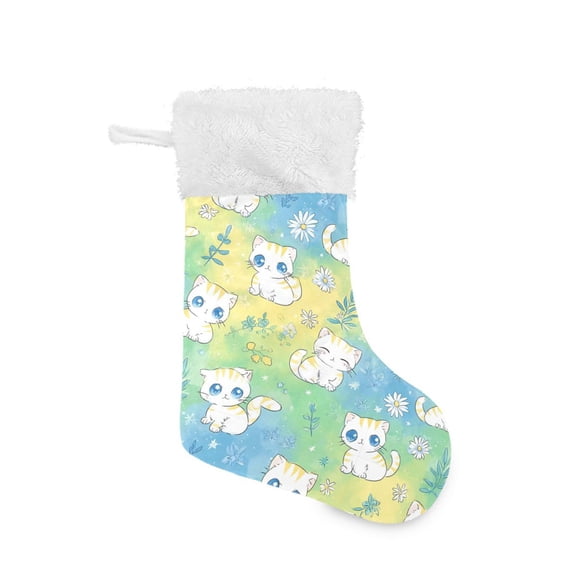 Christmas Stocking with Hanging Loop for Family Holiday Ornament Cute White Cats Pattern