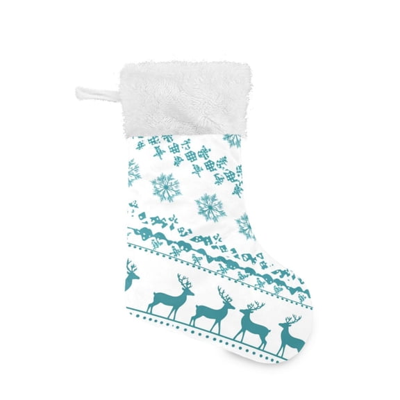 Christmas Stocking with Hanging Loop for Family Holiday Ornament Cyan Christmas Pattern