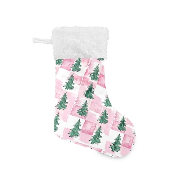 Christmas Stocking with Hanging Loop for Family Holiday Ornament Dark Green Pine Tree Pattern
