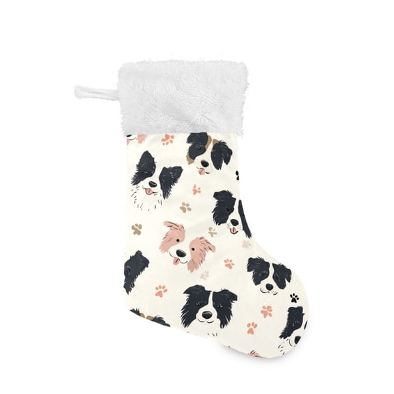 Christmas Stocking with Hanging Loop for Family Holiday Ornament Dog Head and Paw Prints