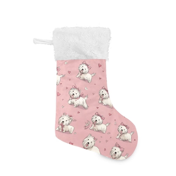 Christmas Stocking with Hanging Loop for Family Holiday Ornament Dogs Wearing Bows