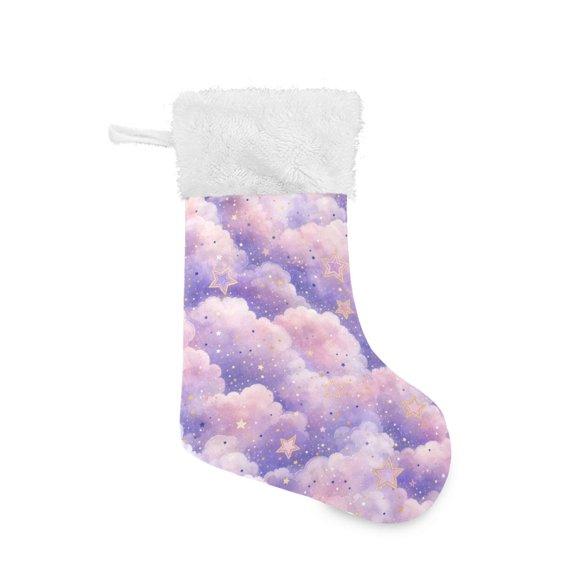 Christmas Stocking with Hanging Loop for Family Holiday Ornament Dreamy Purple Cloud Pattern