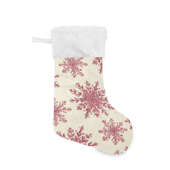 Christmas Stocking with Hanging Loop for Family Holiday Ornament Elegant Red Snowflakes Pattern
